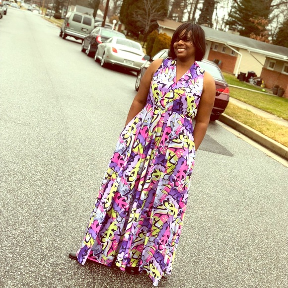 Graffiti Long Sleeve Cover Up Hip Tight Maxi Dress